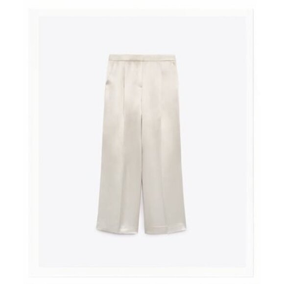 Zara Satin Pleated Pants Light Beige - Picture 1 of 4
